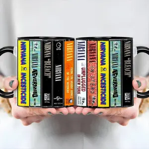 Nirvana Cassette Tape Mug, Retro Album Spines Coffee Cup, 90s Grunge Rock Fan Gift, Kurt Cobain Music Decor
