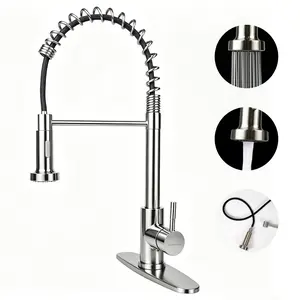 Heavy Duty 304 Stainless Steel Spring Retractable Pull Out Faucet, High Arc 360 °   Swivel Spout, Anti-Leak Rustproof Single Handle Kitchen Sink Faucet for Home Bathroom Farmhouse Sprayer