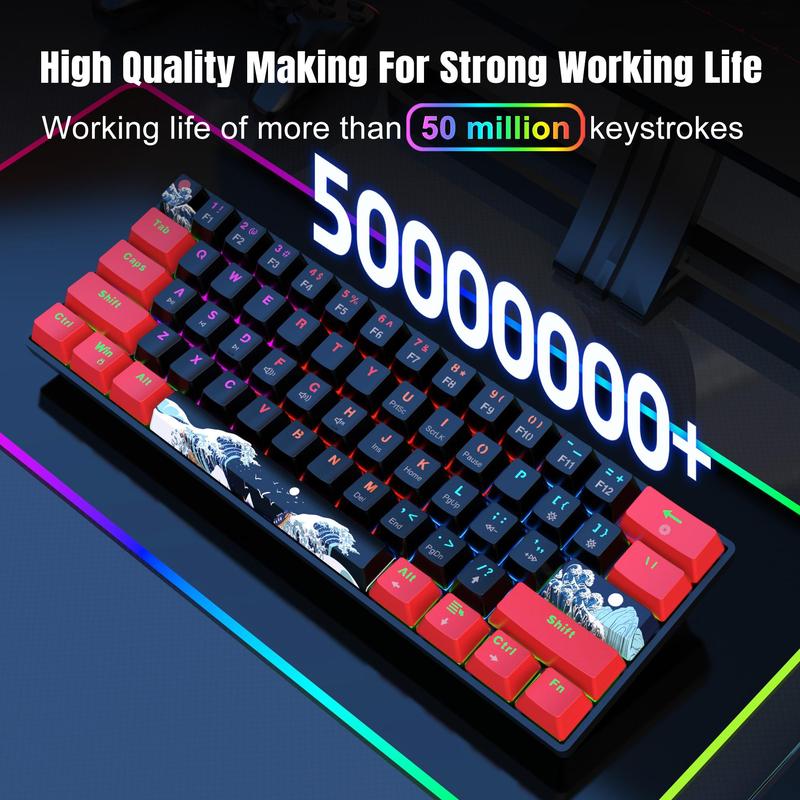 HXSJ 61-Keys Mechanical Gaming Keyboard, USB Powered Mini Keyboard, RGB Backlit Keyboard with Blue Switch, Tactile Feedback Keyboard, Computer Accessories
