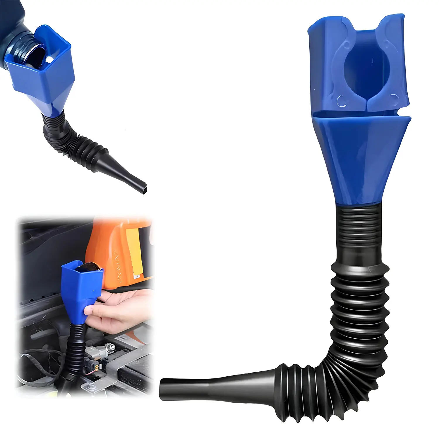 Oil Funnel for Automotive Use, Universal Flexible Fuel Funnel with Retractable Hose for Gas Transfer, Reusable Wide Mouth Gasoline Funnel for Cars, Trucks, Boats & Motorcycles, Easy to Clean