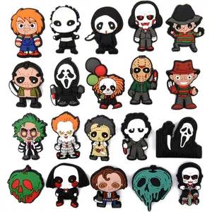 Scary Face Shoes Charms for Shoe Pins Decoration Men Women Shoe Accessories Wristband Bracelet Halloween Party Gifts