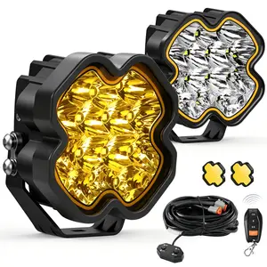 YBYZ Luma-Pro Series 4" Dual Color LED Pods - 100W 8500LM White/Amber Fog Driving Lights, Wireless Remote Memory Function, Spot/Flood Combo Beam, Strobe Mode, Wire Kit Included for Trucks, SUVs, Vehicles, Vehicle