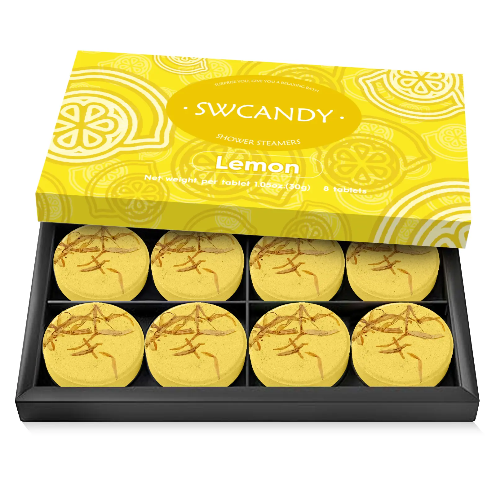 SWCANDY Shower Steamers Gift Set, 8 Pack Concentrated Lemon Aromatherapy Shower Bombs with Natural Essential Oils for Stress Relief and Relaxation, Freshness, Fragrance, Body Care