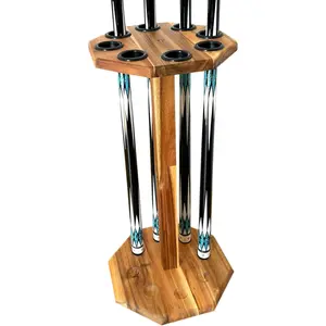 Freestanding Billiard Cue Rack, Pool Table Accessories Hold 8 Cues, Pool Cue Stick Holder, Wooden Floor Stand Pool Cue Holder for Billiard Game Room (Brown)