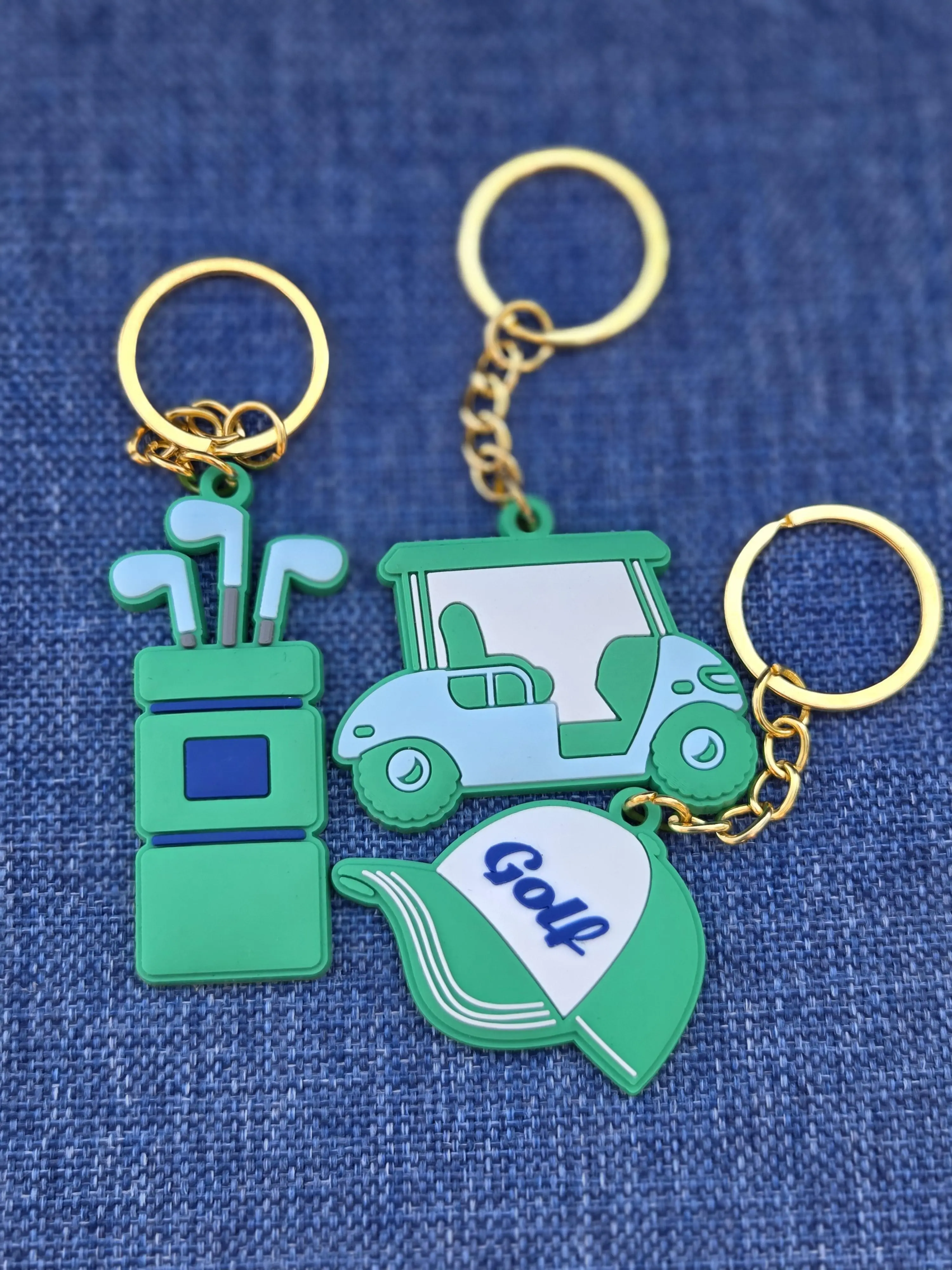 3 Pack Golf Keychains Set for Golfers, Golf Cart, Golf Hat & Golf Clubs Gift Bundle