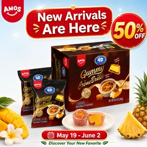 Amos 4D Caramel Gummy – Caramel Flavored Chewy Gummies, Crème Brûlée Tastes, Pudding Gummies, Soft Chewy Candy Bites, 8.47 oz (240 g) Bag