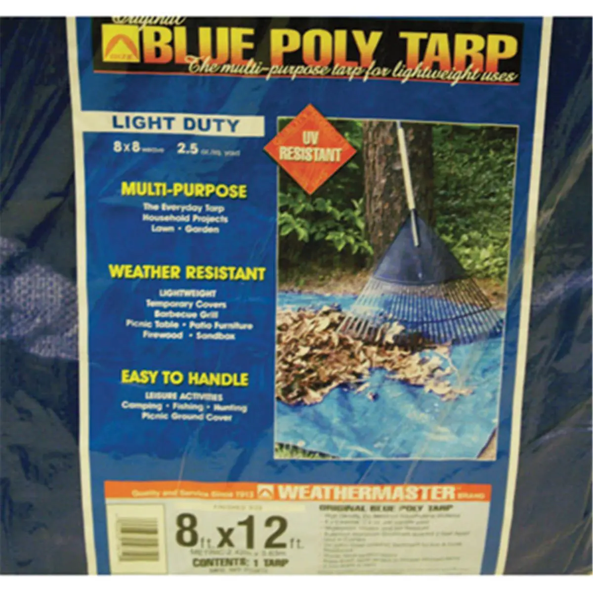 dize Heavy-Duty Poly Tarp, 8 x 12 ft. Blue Rip-Resistant Polyethylene Cover, UV and Water Resistant with Rustproof Grommets, Uv Resistant