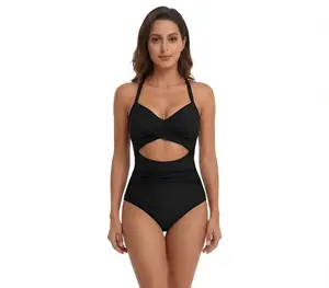 Women's One Piece Swimsuits Tummy Control Cutout High Waisted Bathing Suit Wrap Tie Back 1 Piece Swimsuit