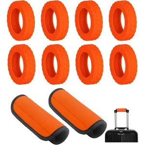 8-Pack Orange Luggage Wheel Covers (Fits 2"-2.4" Double Wheels) & 2-Pack Orange Handle Wraps -  Tire-Textured Wheel Protectors, Wet-Suit Material Handle Grips for Travel