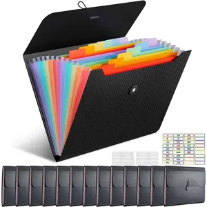 14 count Office Accordion File Organizer Bulk - 13 Pocket Plastics Expanding Folder with Tabs - Letter Size Loose Paper Folder for Work School , Student Teacher