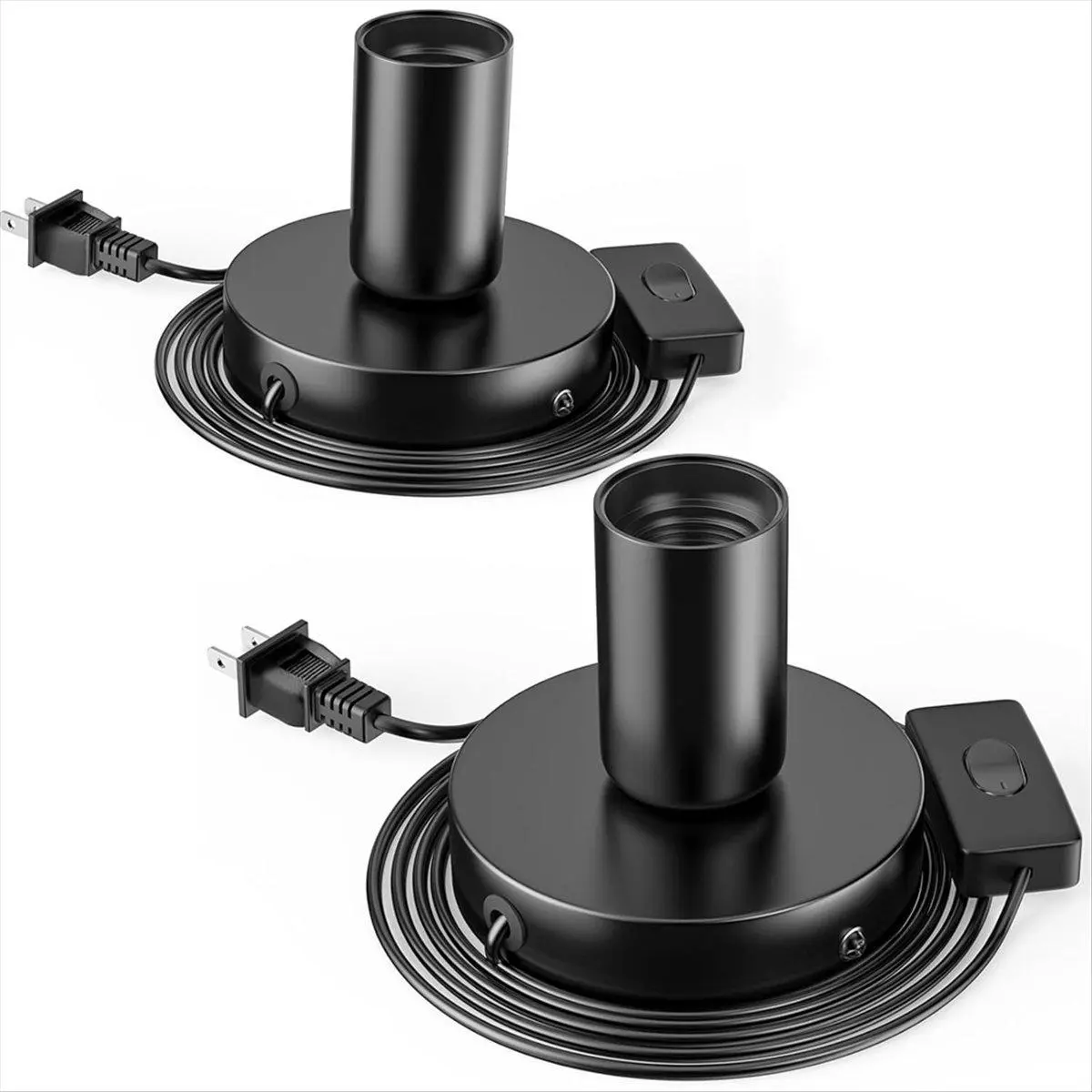 2Pcs Sturdy Stylish Polished Metal E26/E27 Lighting Socket, Desktop/Hanging Lamp Base with Screw Bulb Extension & US Plug, Led