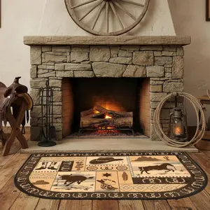 Fireplace Hearth Rug, 1 Count Western Rodeo Fireplace Mat, Fireplace Area Decorative Cabin Southwestern Floor Mat, Easy To Clean, Suitable for Fireplace Area Kitchen Bathroom Living Room Bedroom Entrance Indoor and Outdoor