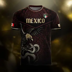 Mexico Soccer Jersey 2026 Maroon Gold Aztec Eagle & Serpent Design Shirt - Custom Mexico Jersey for Men Women Youth, Mexico Flag Pride Fans Team T-shirt