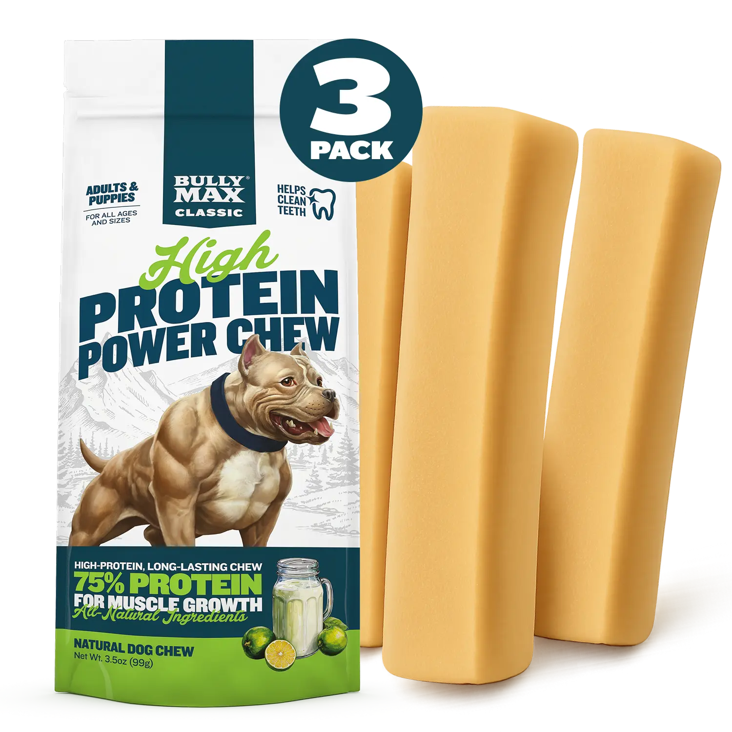 Bully Max High Protein Power Chews - 3-Pack - Super Long-Lasting High Protein Power Chews with 75 grams of Protein per Chew