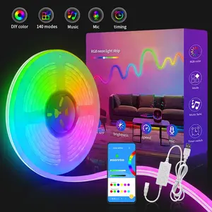 Neon Atmosphere Lamp, RGB LED Strip Light, Adjustable RGB Lighting, USB Powered, Bluetooth-compatible Control, Music Sync, Home Theater, Halloween Christmas Decor