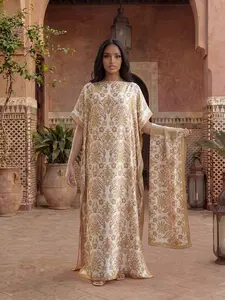 Elegant Full-Print Robe Set for Women, Beach Cover-Up & Sun Protection Satin Scarf, All Season Fitted Design, Perfect for Seaside