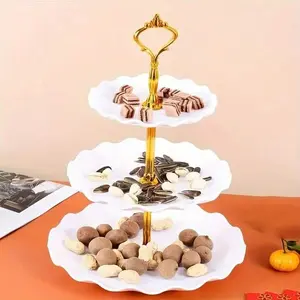Creative Plastic Cake Stand Set, 3-Piece Multi-Functional Festival Candy Dessert Tray, New Year Snack Fruit Basket, Party Display