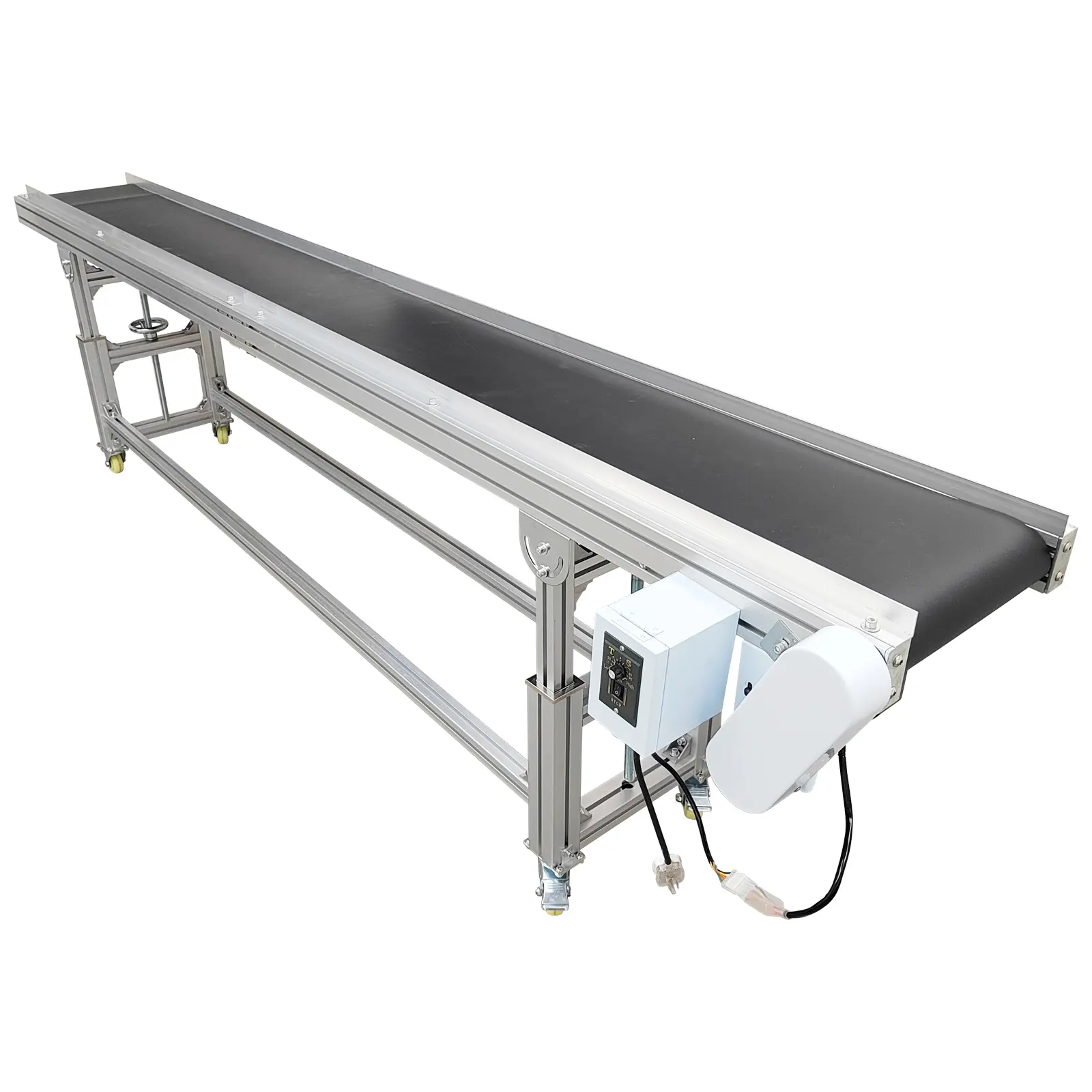 YOKOMA 110V Aluminum Alloy Conveyor Double-Leg Adjustable PVC Belt Conveyor, small transport machine for workshop product conveying