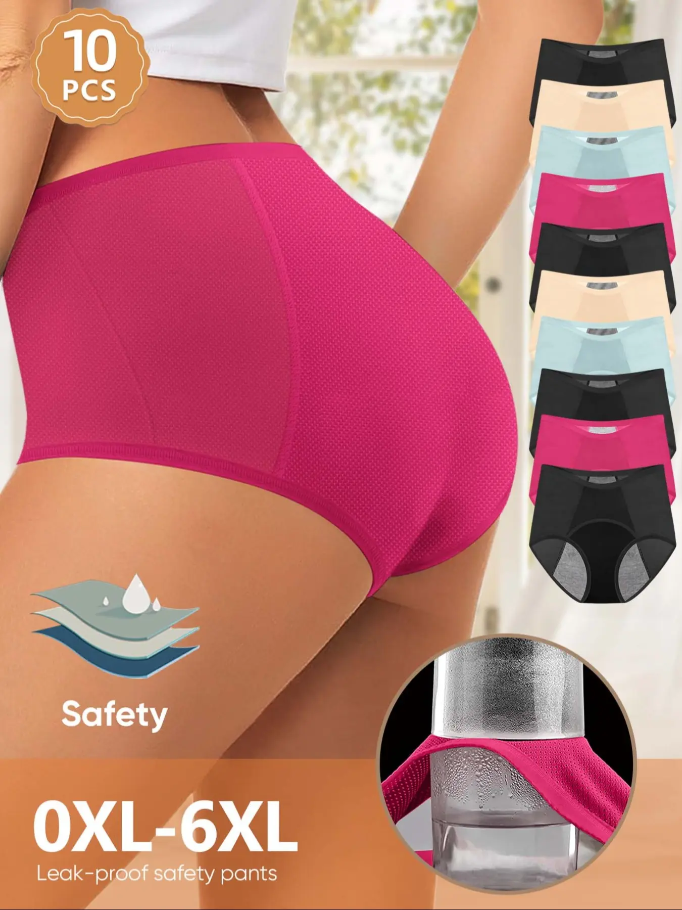 10-Pack MEIYATING  Plus Size Period Underwear, Breathable Period Knicker, Mesh, Ice Silk Seamless, Leak-Proof, High-Waisted, Comfortable Triangle Panties, Soft Comfy Panty