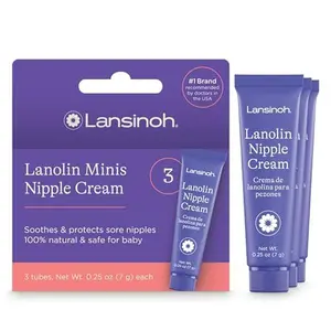 Lansinoh Lanolin Nipple Cream Safe for Breastfeeding Baby, Breastfeeding Essentials, 3 Mini Tubes, Each 0.25 Ounces
