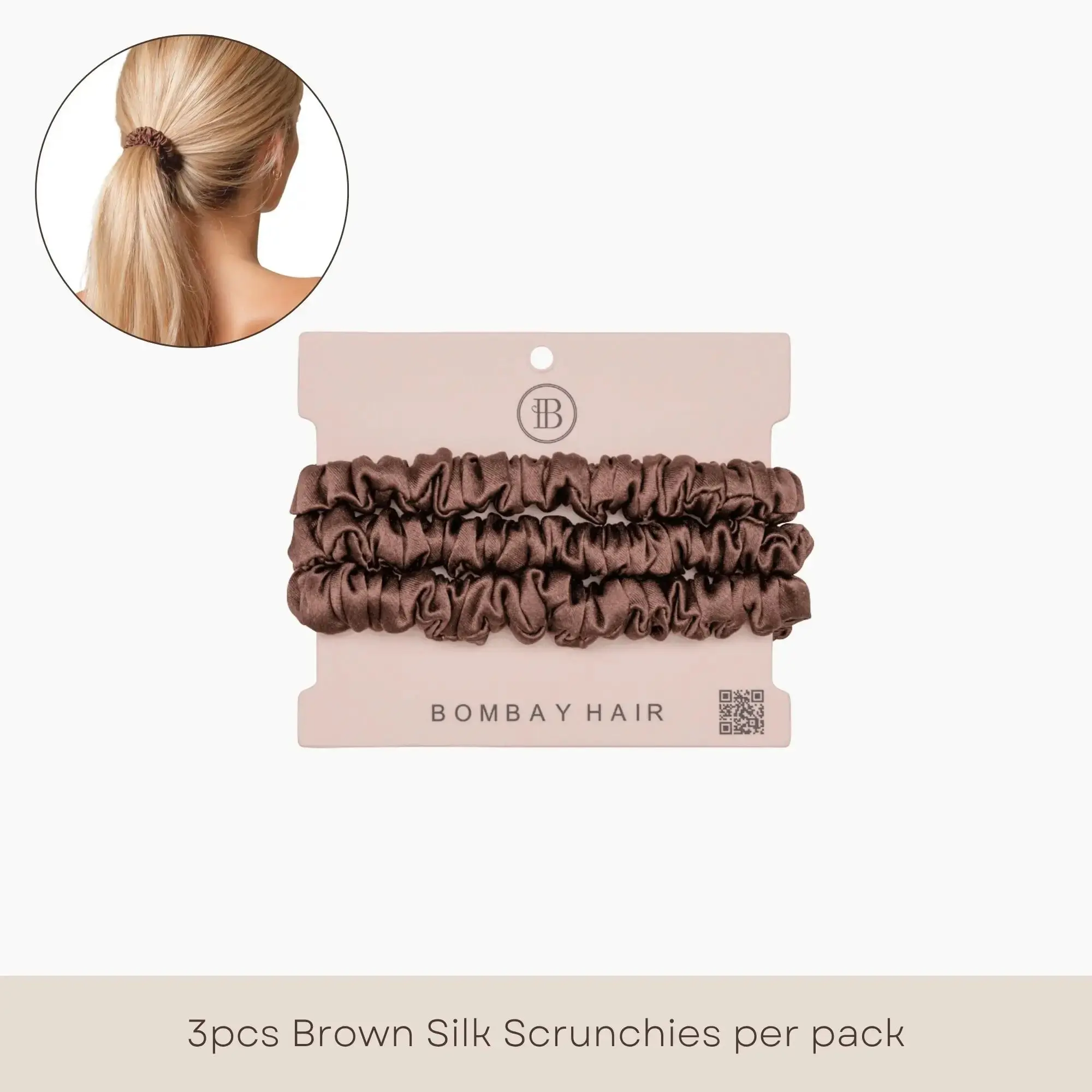 3 Silk Scrunchies (Skinny) - Brown