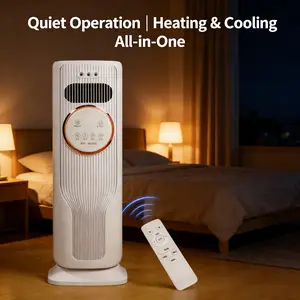 2-in-1 Bladeless Tower Fan & Space Heater, 3 Wind Speeds 2 Heat Levels, Remote Control, 28ft/s Max Airflow, Add Water Ice for Cooling, All Season Use for Home Bedroom Office