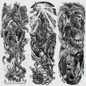 3-Piece Greek Mythology Temporary Tattoo Stickers, Waterproof Realistic Full Arm Sleeve, Long-Lasting Body Art Tattoos for Men & Women, Body Fake Tattoos, Tattoo Paper