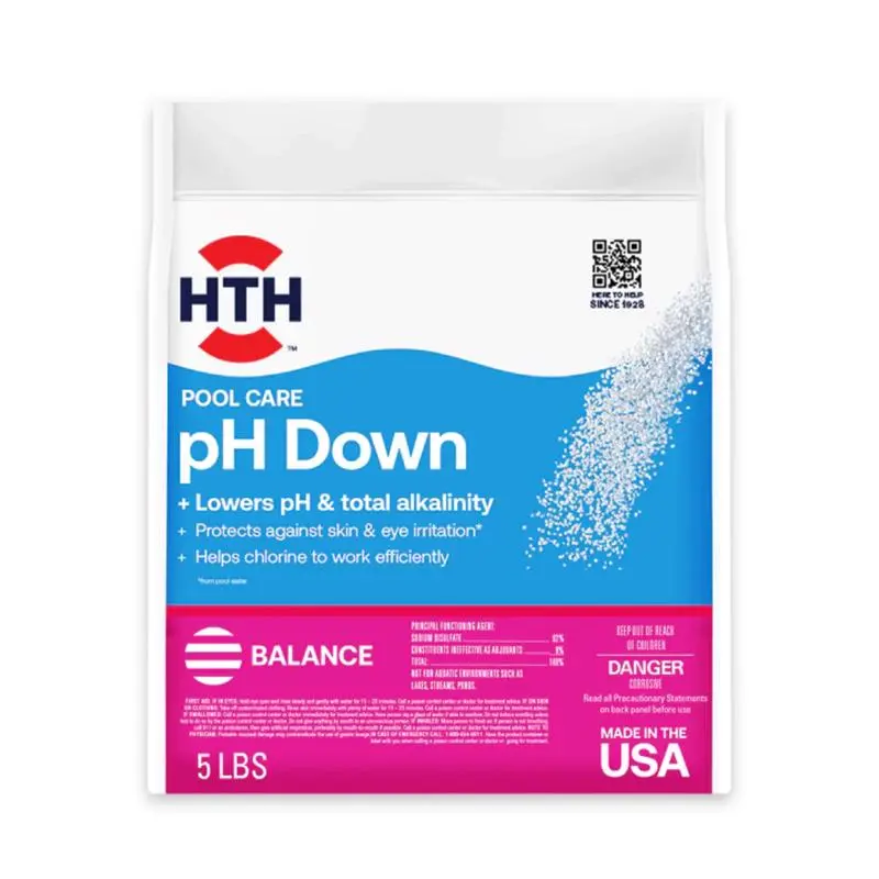 HTH Pool Care pH Minus Granule Water Balancer, Lowers pH and Total Alkalinity, Prevents Scale Formation, Reduces Skin & Eye Irritation, Boosts Chlorine Efficiency, 5 lb, Pack of 4