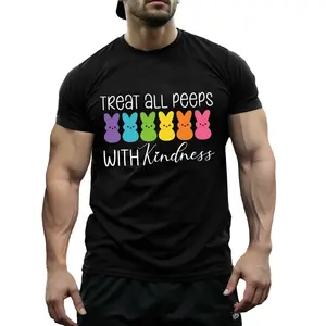 Vibrant Style |   Women's Easter Peeps Graphic T-Shirt - "Treat All Peeps with Kindness" Print, 100%, Soft & Breathable Casual Short Sleeve Tee for Daily Wear, Travel, Fitness, All Seasons
