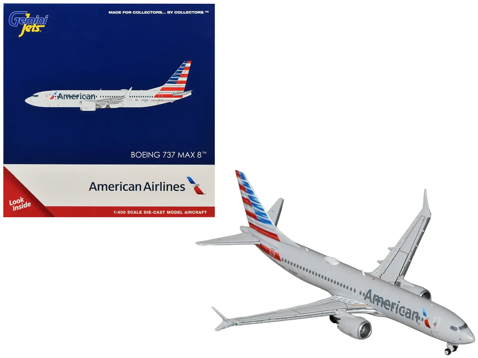Boeing 737 MAX 8 Commercial Aircraft "American Airlines" (N326RP) Gray with Striped Tail 1/400 Diecast Model by GeminiJets