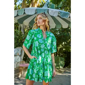 Waterlilly Floral Tomales Split Neck Shift Dress