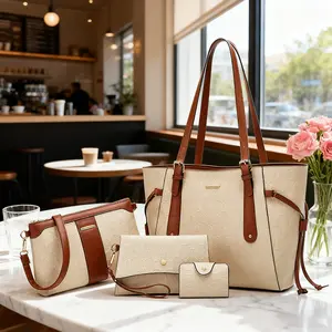 Vera T 4-Piece Tote Handbag Set with Crossbody, Wallet and Card Holder – Women’s PU Leather Shoulder Bag, Large Capacity Everyday Purse for Work, Travel and Shopping