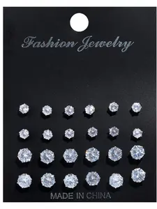12-36 Pairs Artificial Zircon Earrings Set, Heart Round Square Multi-Piece Combination, Unisex Daily Commute Holiday Party Gift, Stud Earrings Jewelry