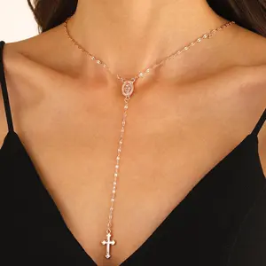 Popular Cross Long Chain Necklace Women's Easter Fashion Jewelry Sexy Tassel Notre Dame Pendant