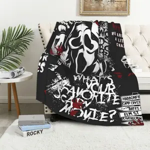 Horror Movies Theme Throw Blanket for Couch Sofa Warm Bed, Halloween Scary Fleece Blanket Gifts for Women Men Boys Girls and Fans, Ghost Skull face Blanket Gift