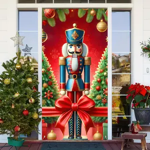 Christmas Door Cover 71x35 Inch Nutcracker Door Banner, Merry Christmas Winter Porch Sign for Front Door,  Holiday Entry Decor Indoor Outdoor Christmas Party  Cover