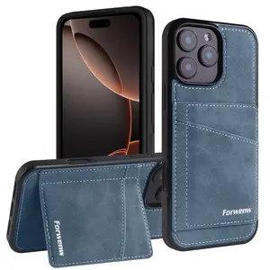 Retro Bracket Wallet Premium Leather Phone Case Compatible with iPhone 17 Pro Max, 16E, 15 Pro, 14 Plus, 13 Mini, 12, 11 Air, Card Slots & Card Holder, Shockproof Protective Cover, Durable and Stylish Design, Perfect for Daily Use