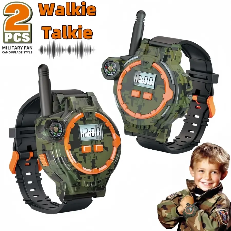 2 PCS Walkie Talkie Portable Watch with Flashlight Compass, Electronic Gadgets, Rechargeable Kids Walkie Talkies for Adventure Outdoor Camping Hiking, Watch Walkie Talkies Long Range 200M, Perfect Christmas Birthday Gift Two Way Radio