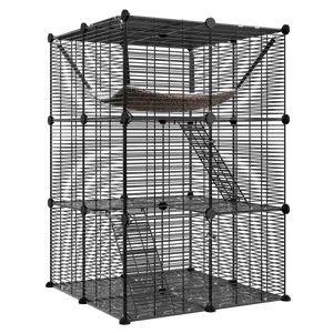 SuperDeal Pets 3-Tier Indoor Cat Cage - DIY Pet Playpen with Metal Wire Kennels and Hammock, Cat Crate