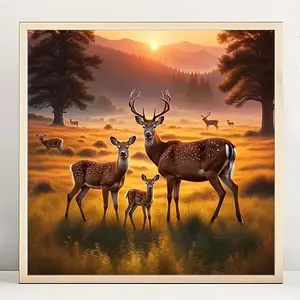 5D DIY Diamond Arts Colorful Painting Kit, Sunset Deer Pattern Round Acrylic Diamond Arts Colorful Painting, DIY Decorative Art Picture for Beginner, Animals