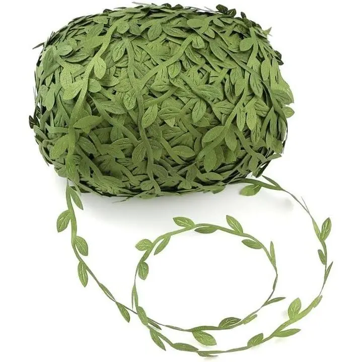 Olive Green Leaves Leaf Trim Ribbon 40 Yards for DIY Craft Party Wedding Home Decoration (Green)