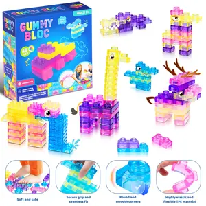 Soft Jelly Blocks, Squishy Multi-color Stacking Jelly Building Blocks Toy Set, Non-toxic Sensory Tactile Play Toy Safe Squishy Squeezable & Stretchable Fun, Puzzle Blocks for Kids Early learning Preschool STEM Creative Construction Bath Toy Age 3+
