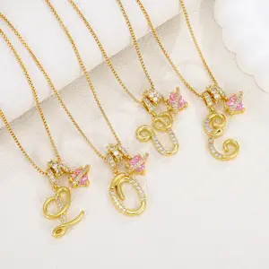 Art Design Letter Necklace Gold 3-Layering Initial A-Z Letter Pendant Necklaces for Women Snake Chain Choker Pink Heart Zircon Adjustable Length Necklace Jewelry For Christmas