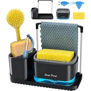 Kitchen Soap Dispenser Set with Tray and Sponge Holder, Sink  Organizer with Dishcloth and Dish Brush Holder, for Countertop Storage Organize - Practical Kitchen Gadgets