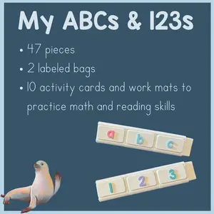 My ABCs & 123s Set - 47 Pieces with 2 Labeled Bags 10 Activity Cards & Work Mats for Math & Reading Skills Practice