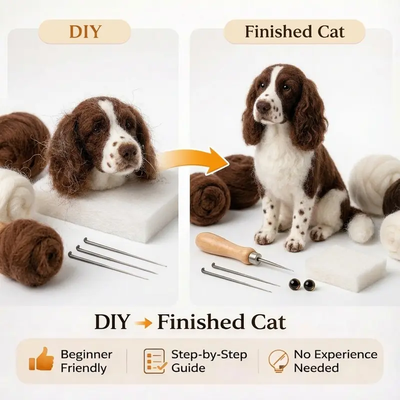 1Set Animal Needle Felting Kit, Felting kits for Beginners adult with Step-by-Step Tutorials, Springer Dog/Koala/Koala DIY Felting Kit, Cute Funny Home Decorative Ornaments, Birthday Valentine's Day and Christmas Gifts
