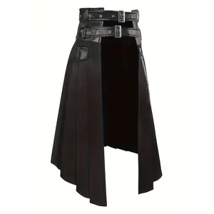 1pc Gothic Asymmetrical Pleated Skirt, Tribal Style Punk Rock Medieval-Inspired, Polyester Woven Fabric, Solid Color, Non-Stretch, Skinny Fit, All-Season Adult Skirt Black Womenswear Bottom Comfort therian mask Clothes Costumes therian mask therian mask
