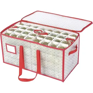 Plastic Christmas Ornament Storage Box with Dual Zipper Closure - Box Contributes Slots for 128 Holiday Ornaments 3 Inch - Keeps 128 Xmas Holiday Ornaments (128)