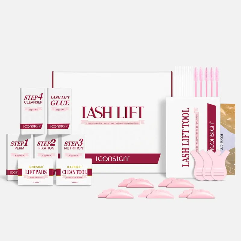 ICONSIGN Beginner-Friendly DIY Eyelashes Kit for Adults - Cosmetic Lash Lift & Perm Set, 5-8 Mins Fast Lifting, Easy-to-Use Single Item, Independent Pouch, Always Do Test Before Perming, Perfect Gift