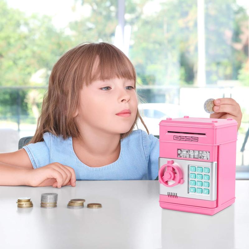 Pink Piggy Bank for Kids with Password Code Lock and Auto Grab Bill Slot, Real Money Cash Coin Can Saving Box Electronic Money Safe Bank, Hot Gift for 4 7 8 9 10 11 Year Old Boys Girls